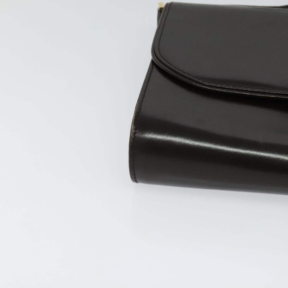 GUCCI Shoulder Bag Leather Brown Gold Silver Auth KD536