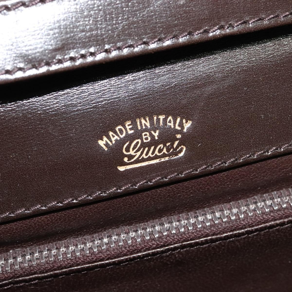 GUCCI Shoulder Bag Leather Brown Gold Silver Auth KD536