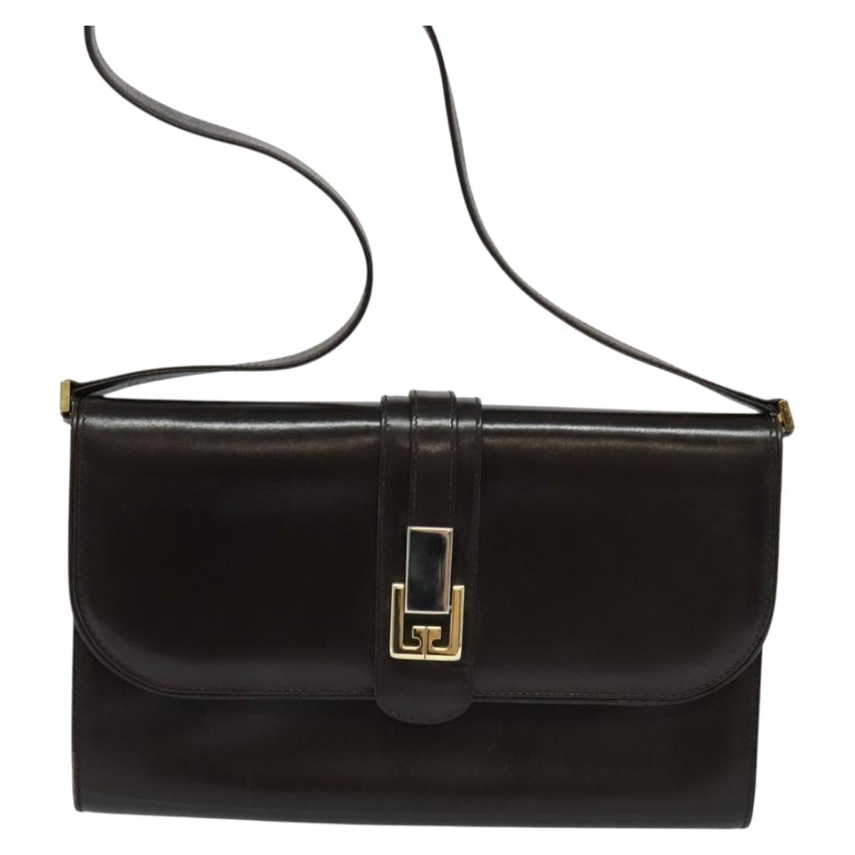 GUCCI Shoulder Bag Leather Brown Gold Silver Auth KD536