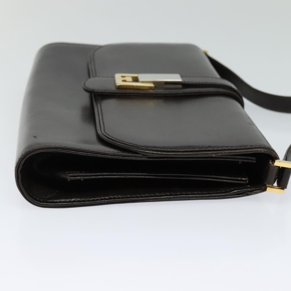 GUCCI Shoulder Bag Leather Brown Gold Silver Auth KD536