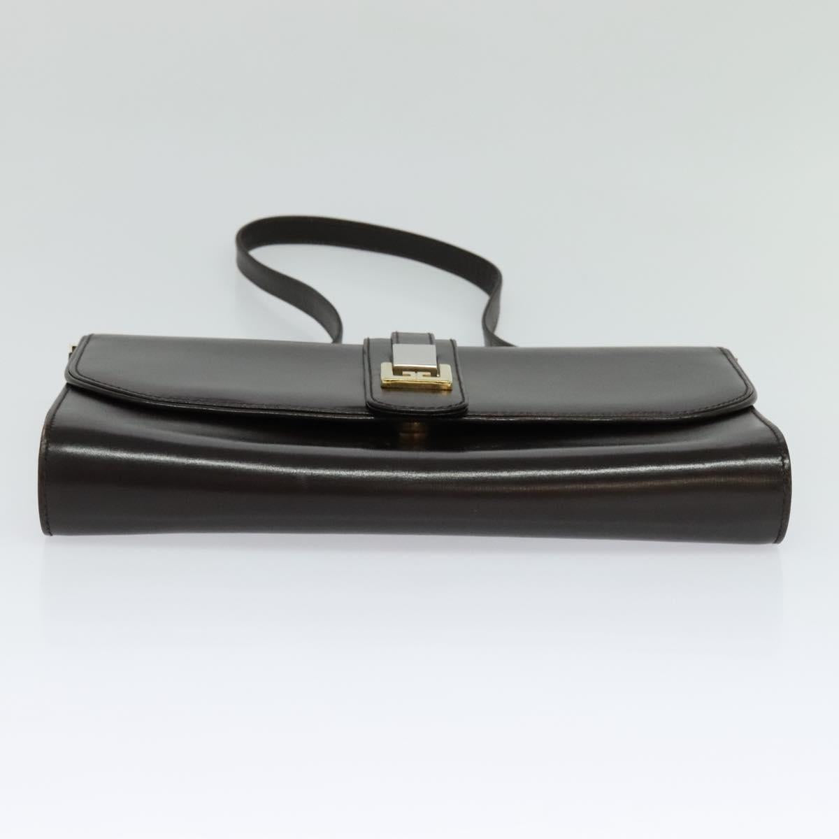 GUCCI Shoulder Bag Leather Brown Gold Silver Auth KD536