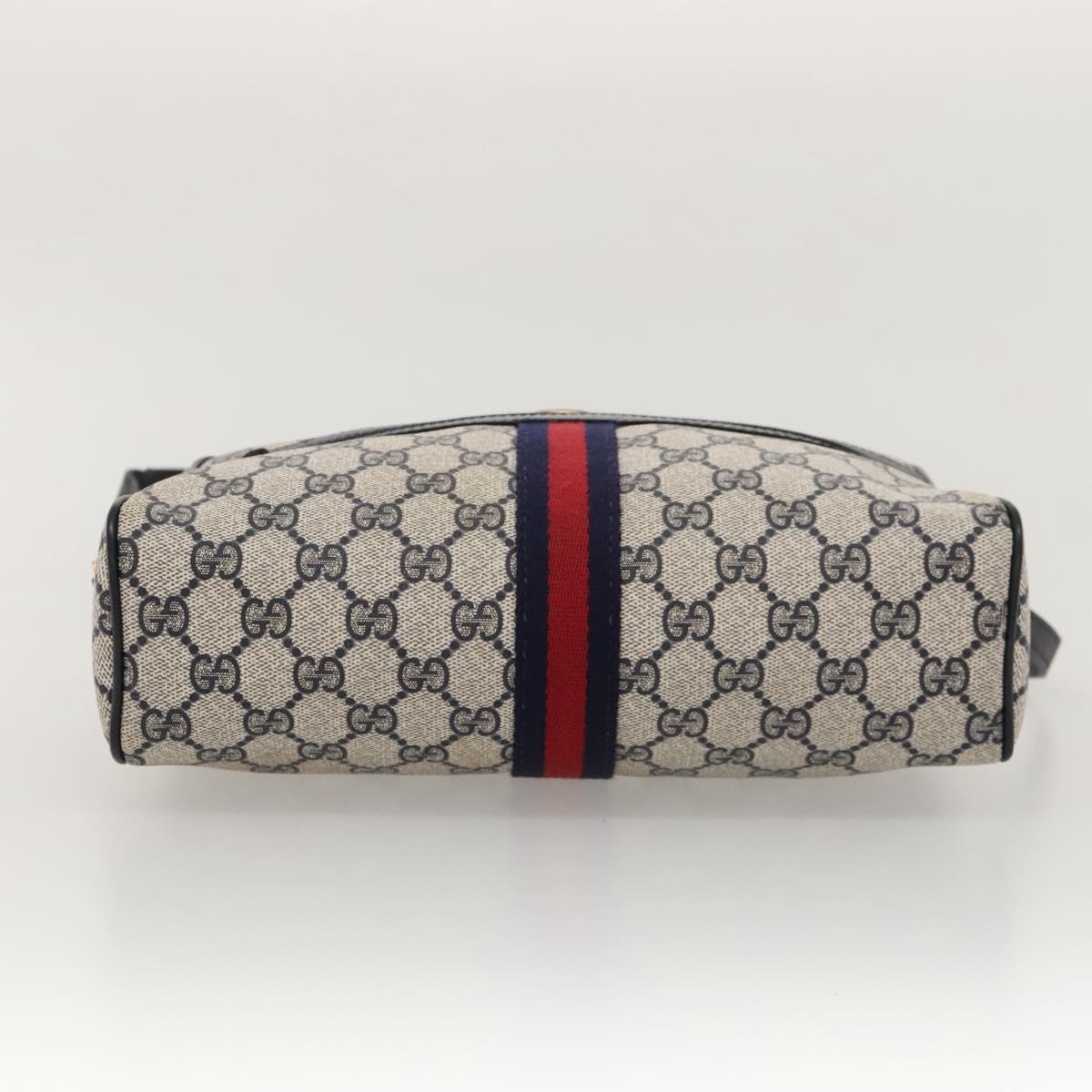 GUCCI GG Supreme Sherry Line Bag PVC Navy Gold Red 42 01 4071 Auth KD539