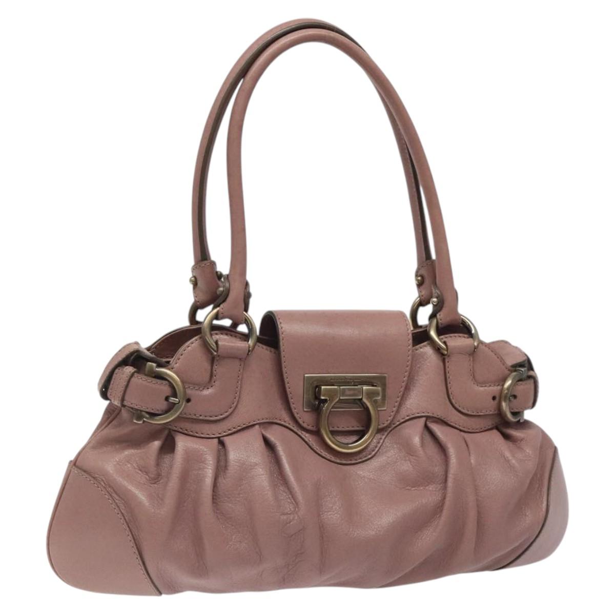 Salvatore Ferragamo Gancini Hand Bag Leather Pink Auth KD544