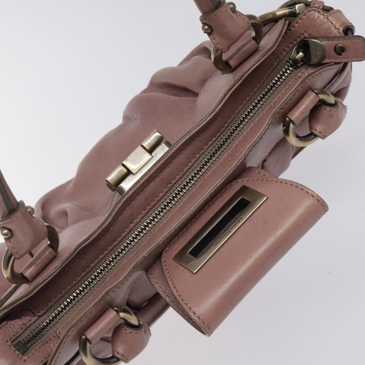 Salvatore Ferragamo Gancini Hand Bag Leather Pink Auth KD544