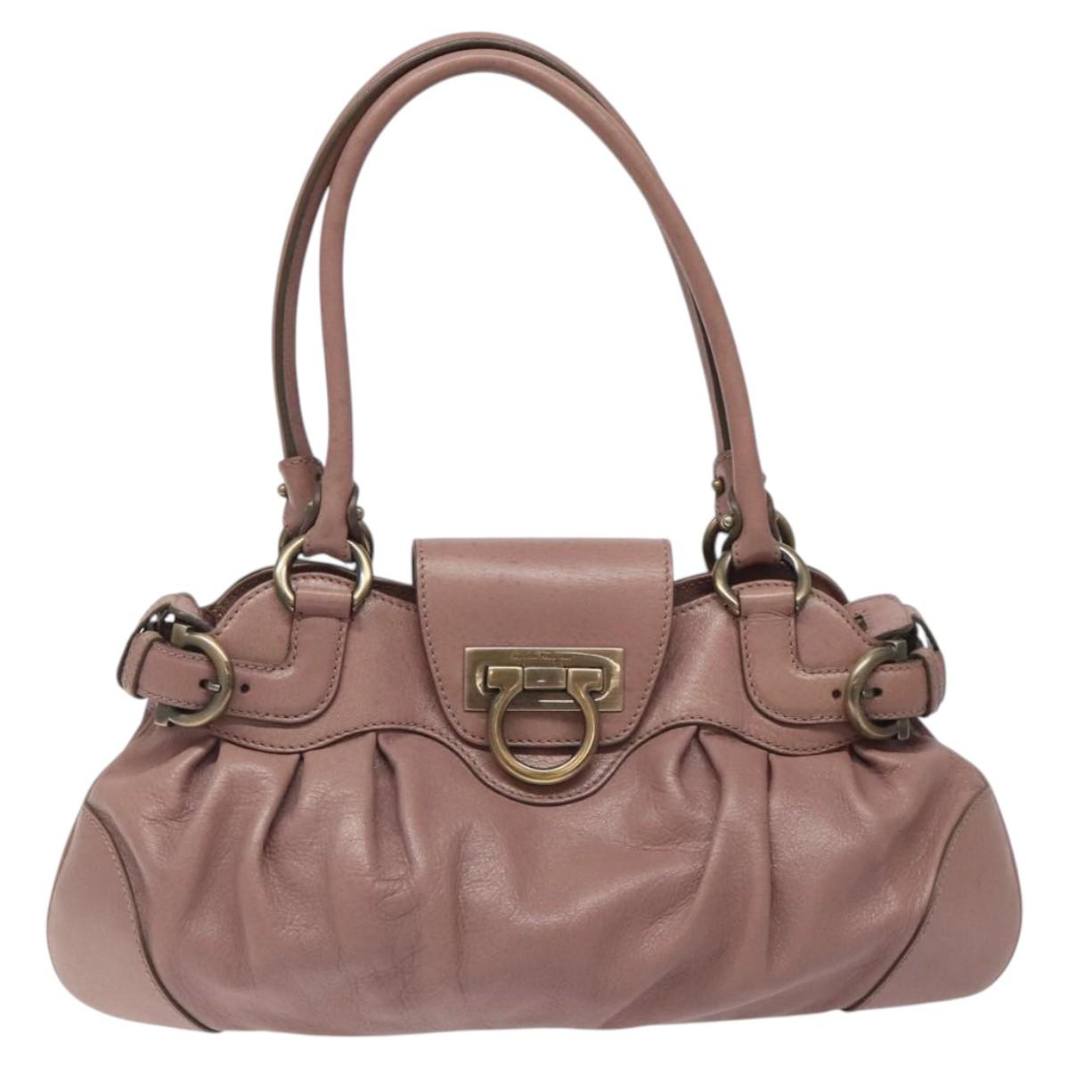 Salvatore Ferragamo Gancini Hand Bag Leather Pink Auth KD544