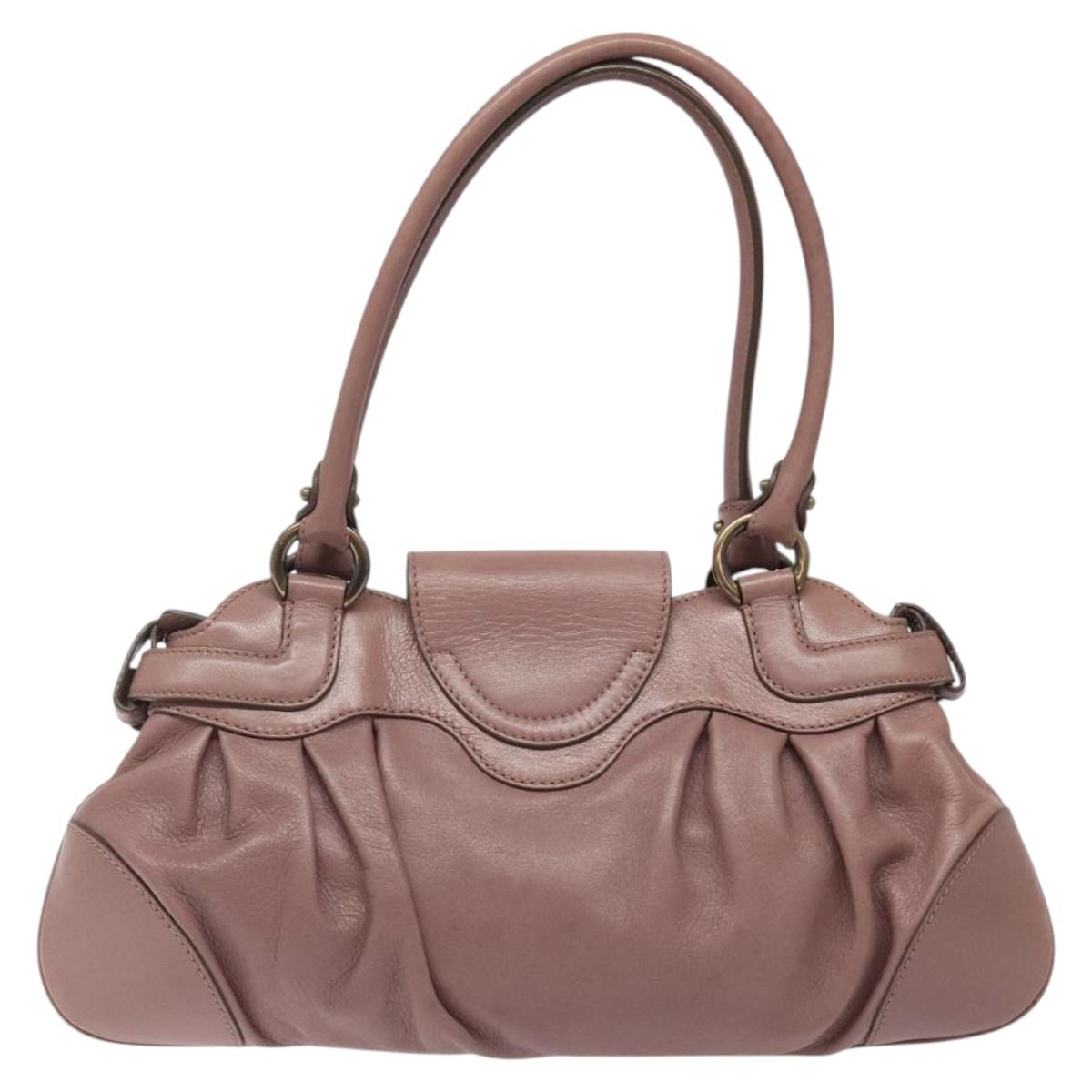 Salvatore Ferragamo Gancini Hand Bag Leather Pink Auth KD544