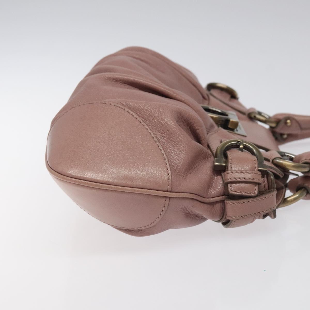 Salvatore Ferragamo Gancini Hand Bag Leather Pink Auth KD544