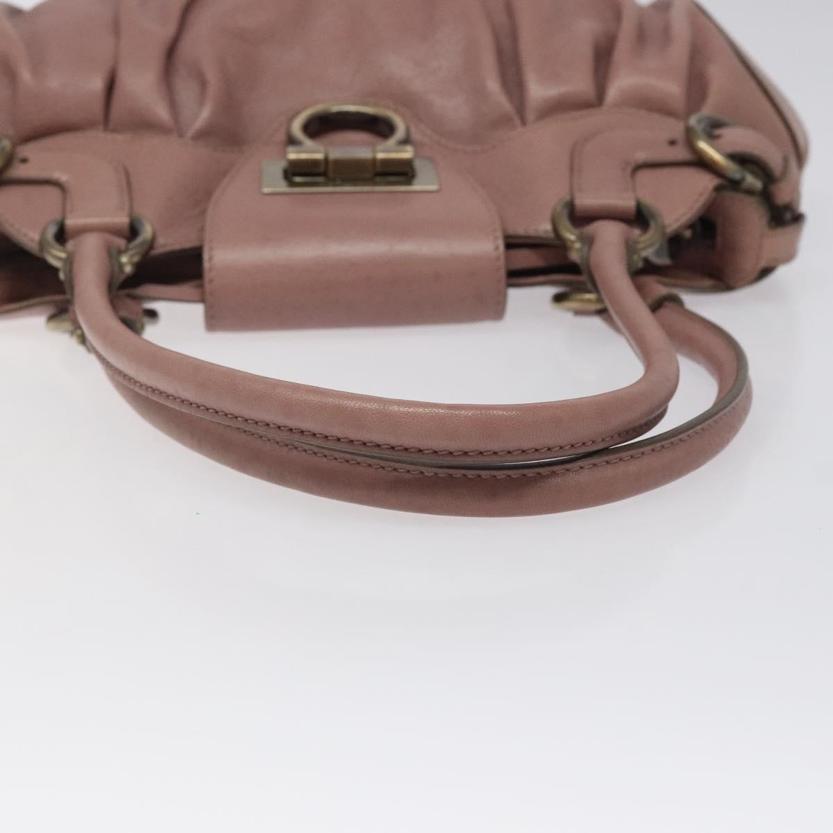 Salvatore Ferragamo Gancini Hand Bag Leather Pink Auth KD544