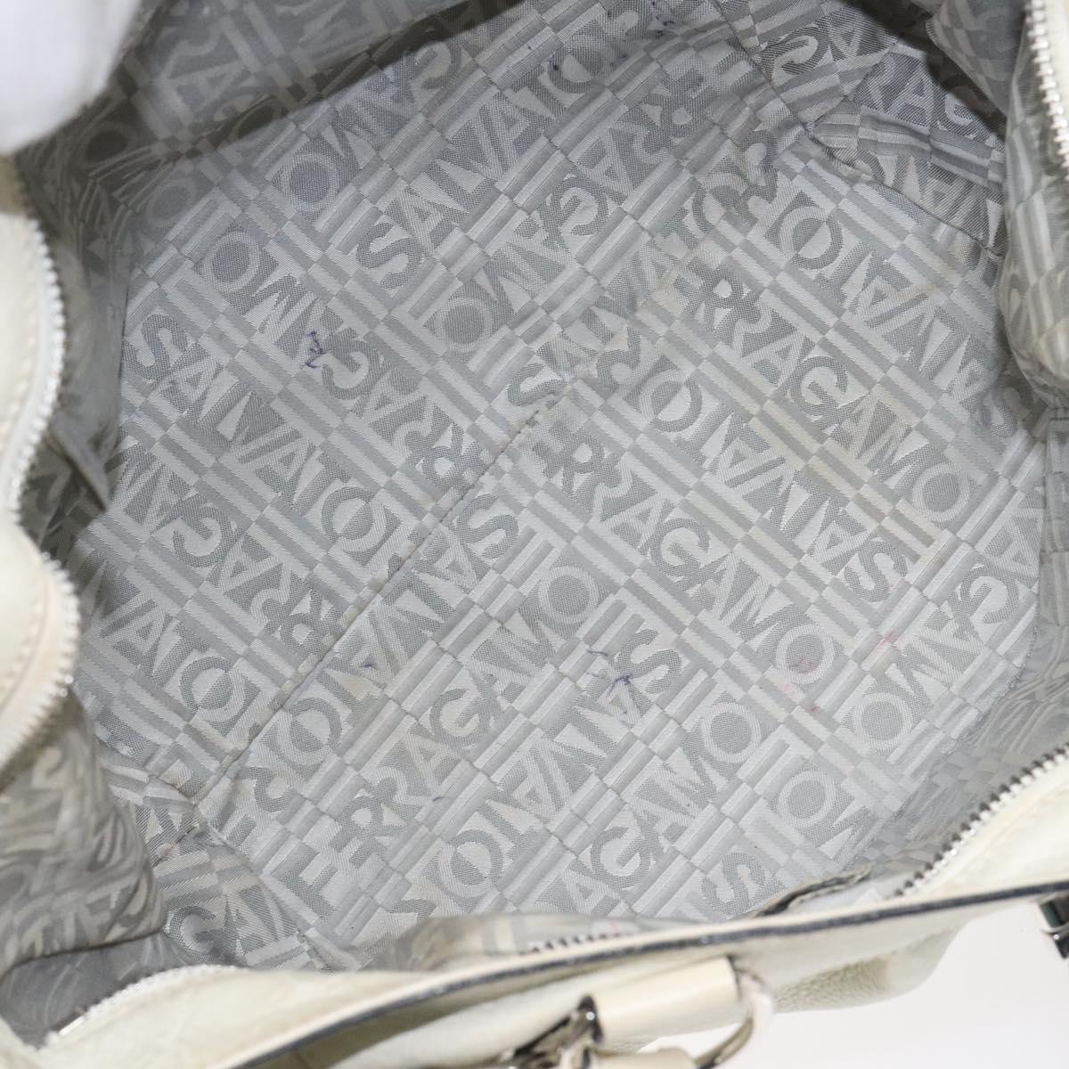 Salvatore Ferragamo Gancini Shoulder Bag Leather White Silver Auth KD545