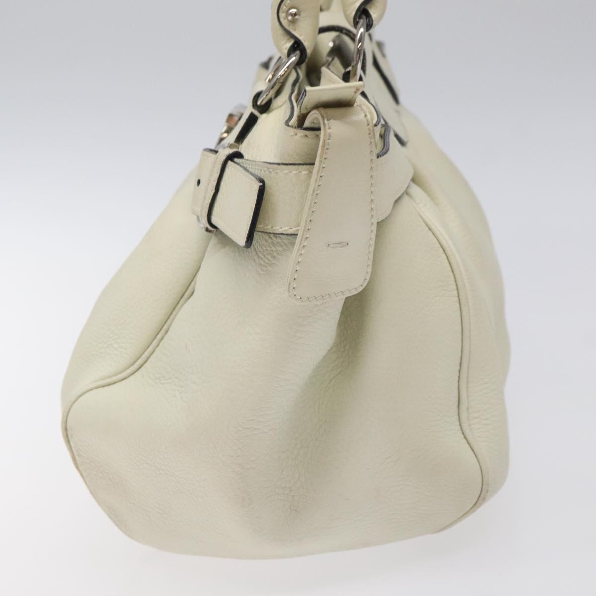 Salvatore Ferragamo Gancini Shoulder Bag Leather White Silver Auth KD545