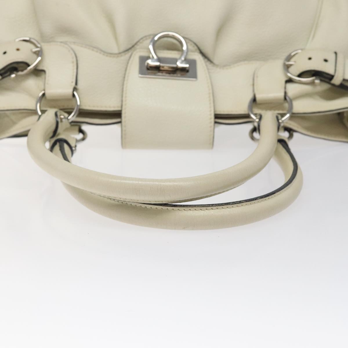 Salvatore Ferragamo Gancini Shoulder Bag Leather White Silver Auth KD545