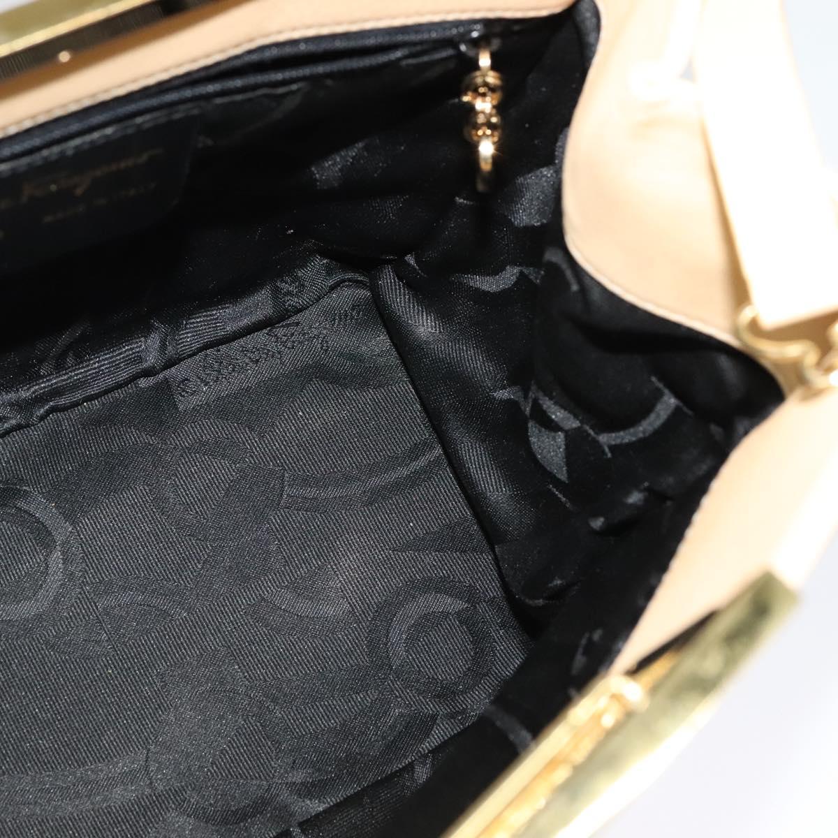 Salvatore Ferragamo Hand Bag Leather 2way Beige Gold Auth KD546