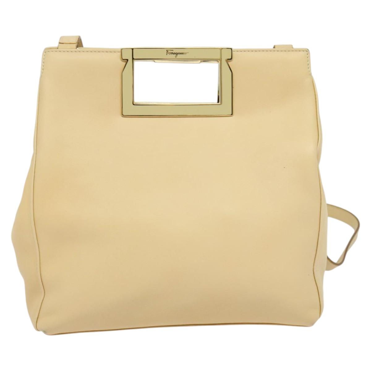 Salvatore Ferragamo Hand Bag Leather 2way Beige Gold Auth KD546