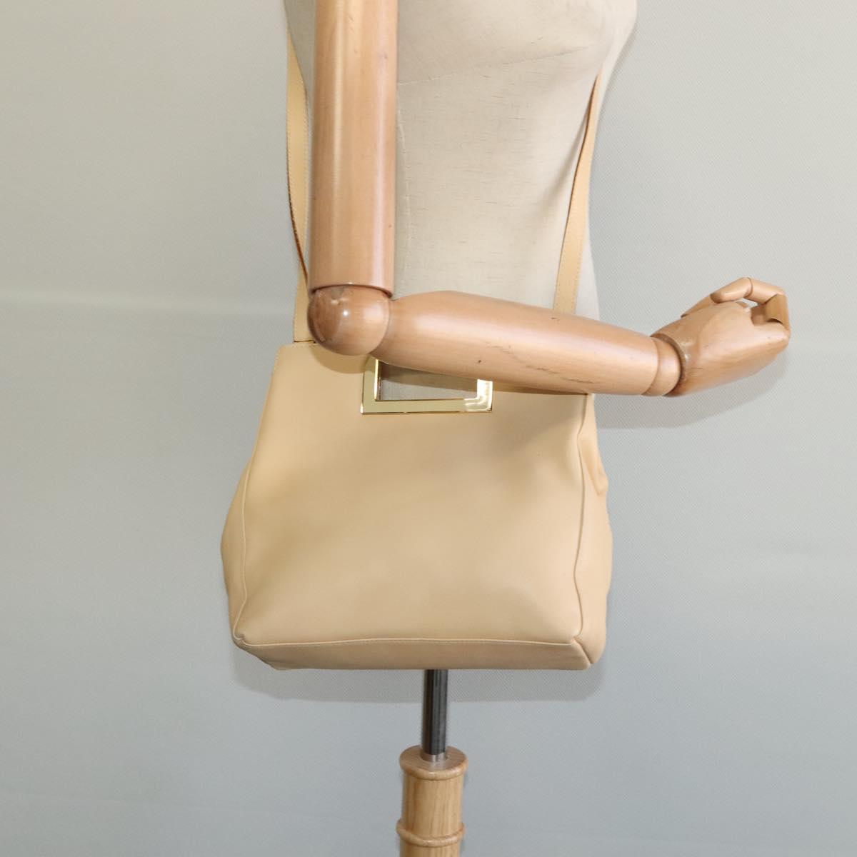 Salvatore Ferragamo Hand Bag Leather 2way Beige Gold Auth KD546