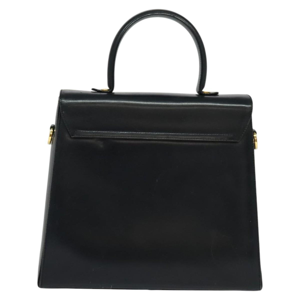 Salvatore Ferragamo Gancini Hand Bag Leather 2way Black Gold Auth KD547