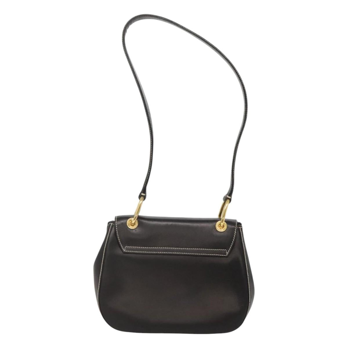 PRADA Shoulder Bag Leather Black Gold Auth KD552V