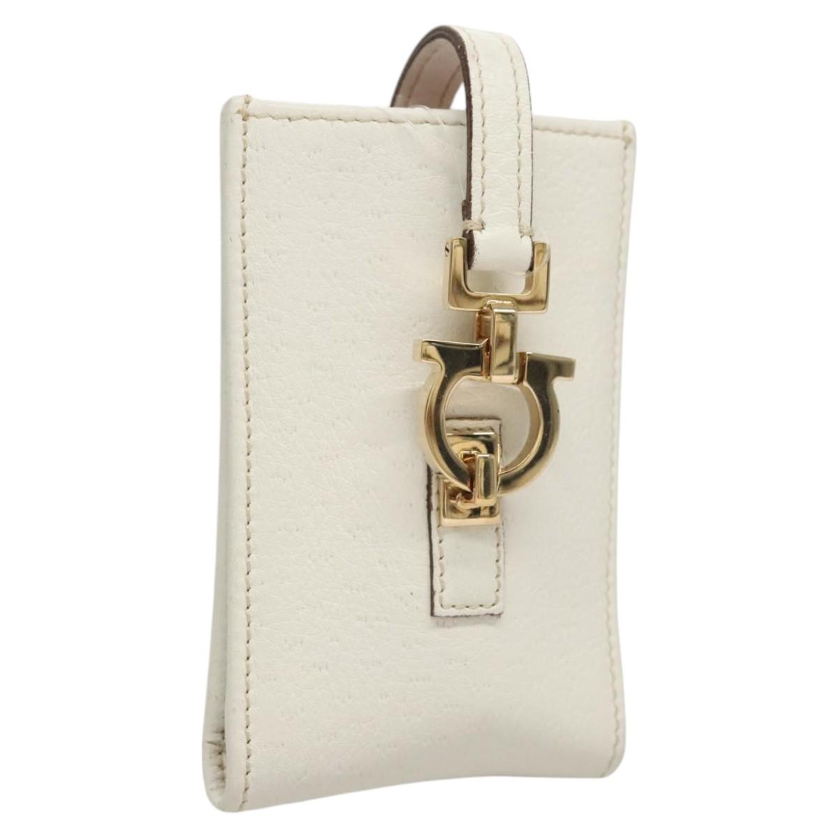 Salvatore Ferragamo Gancini Pouch Leather White Auth KD566