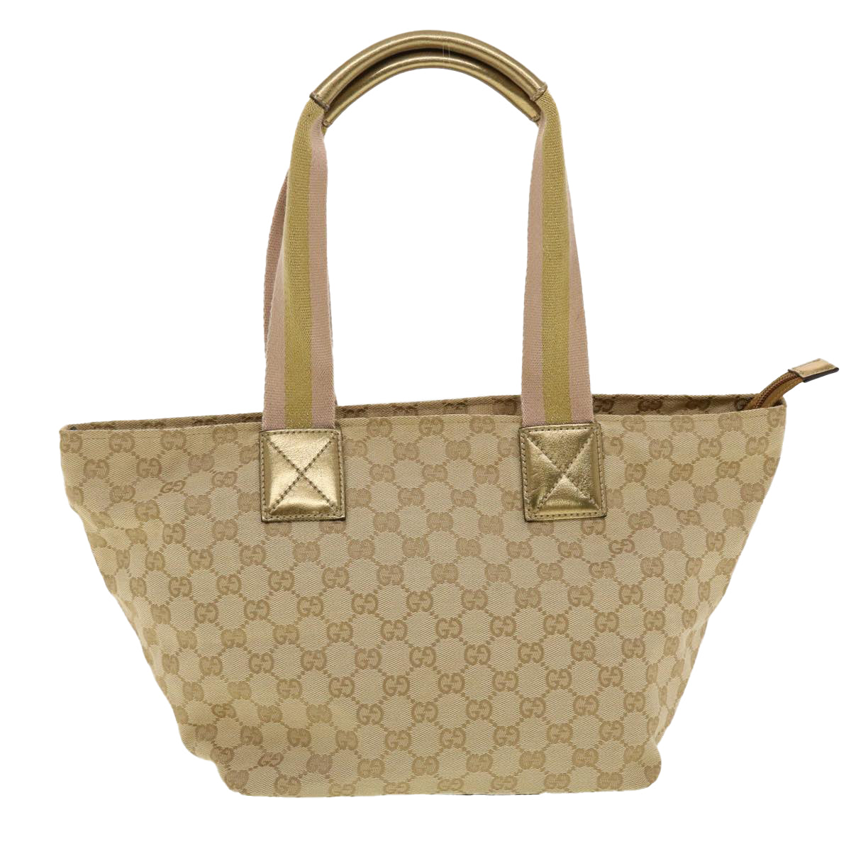 GUCCI GG Canvas Sherry Line Tote Bag Gold Pink 131230 Auth ki2872