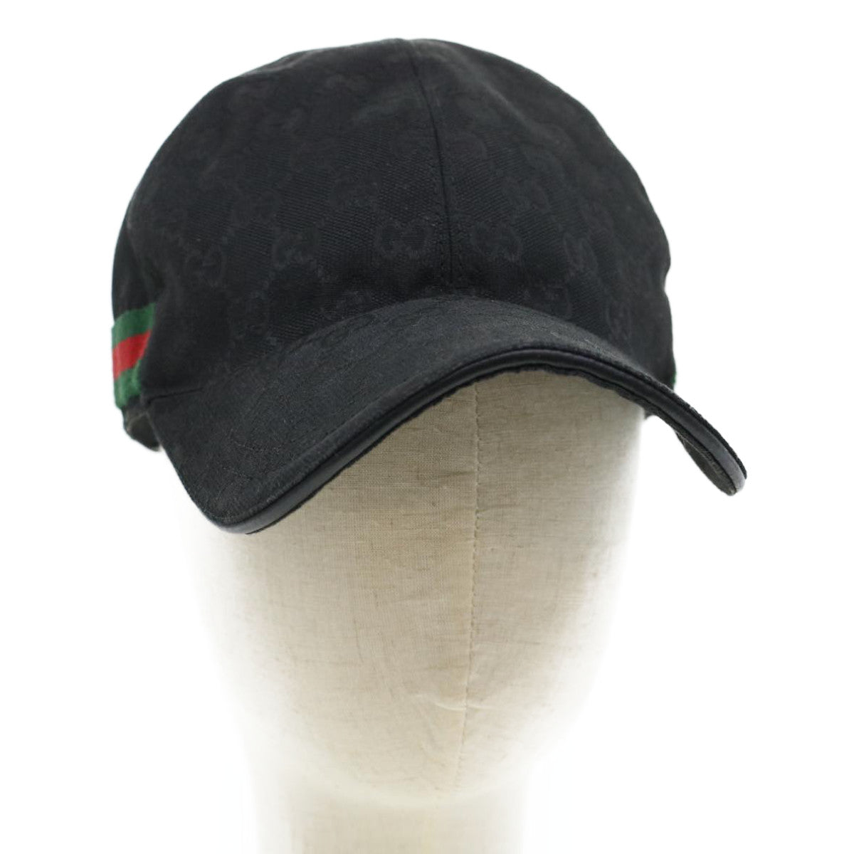 GUCCI GG Canvas Web Sherry Line Cap L Black Red Green 200035 Auth ki2898