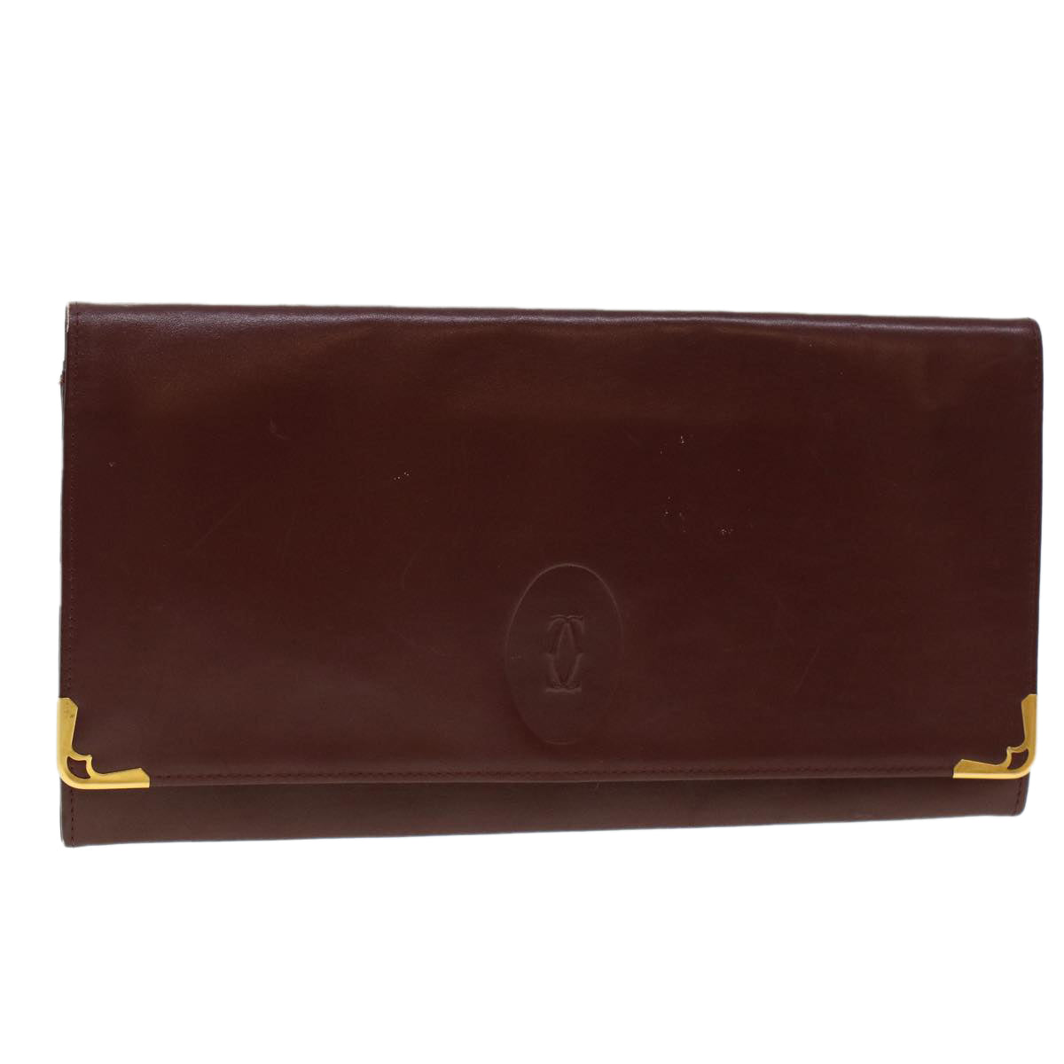 CARTIER Clutch Bag Leather Bordeaux Auth ki2987