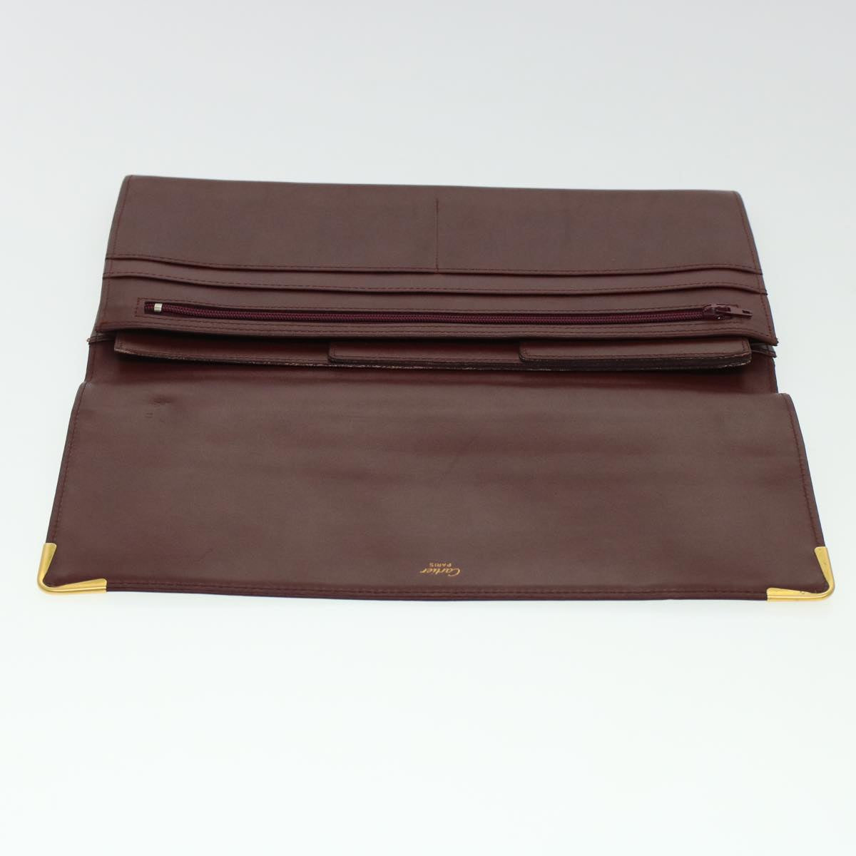 CARTIER Clutch Bag Leather Bordeaux Auth ki2987