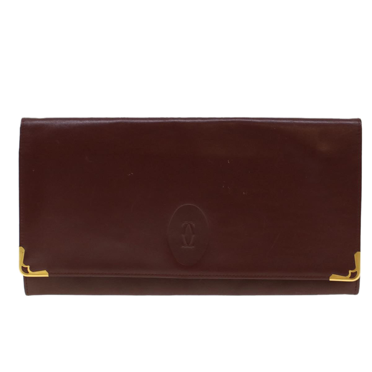 CARTIER Clutch Bag Leather Bordeaux Auth ki2987