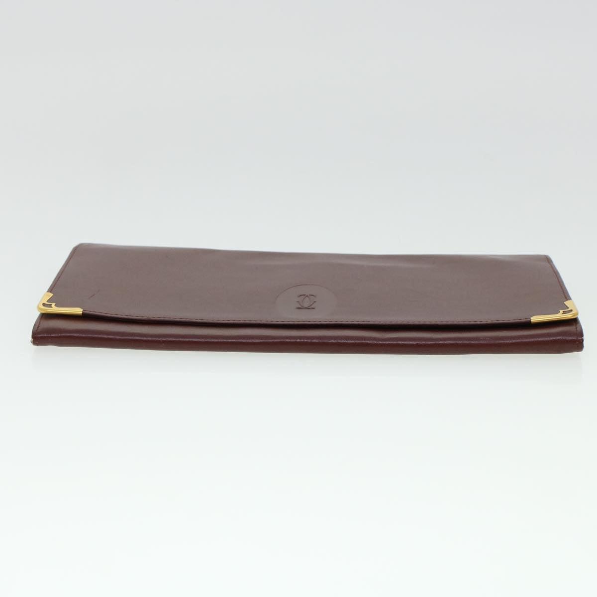 CARTIER Clutch Bag Leather Bordeaux Auth ki2987