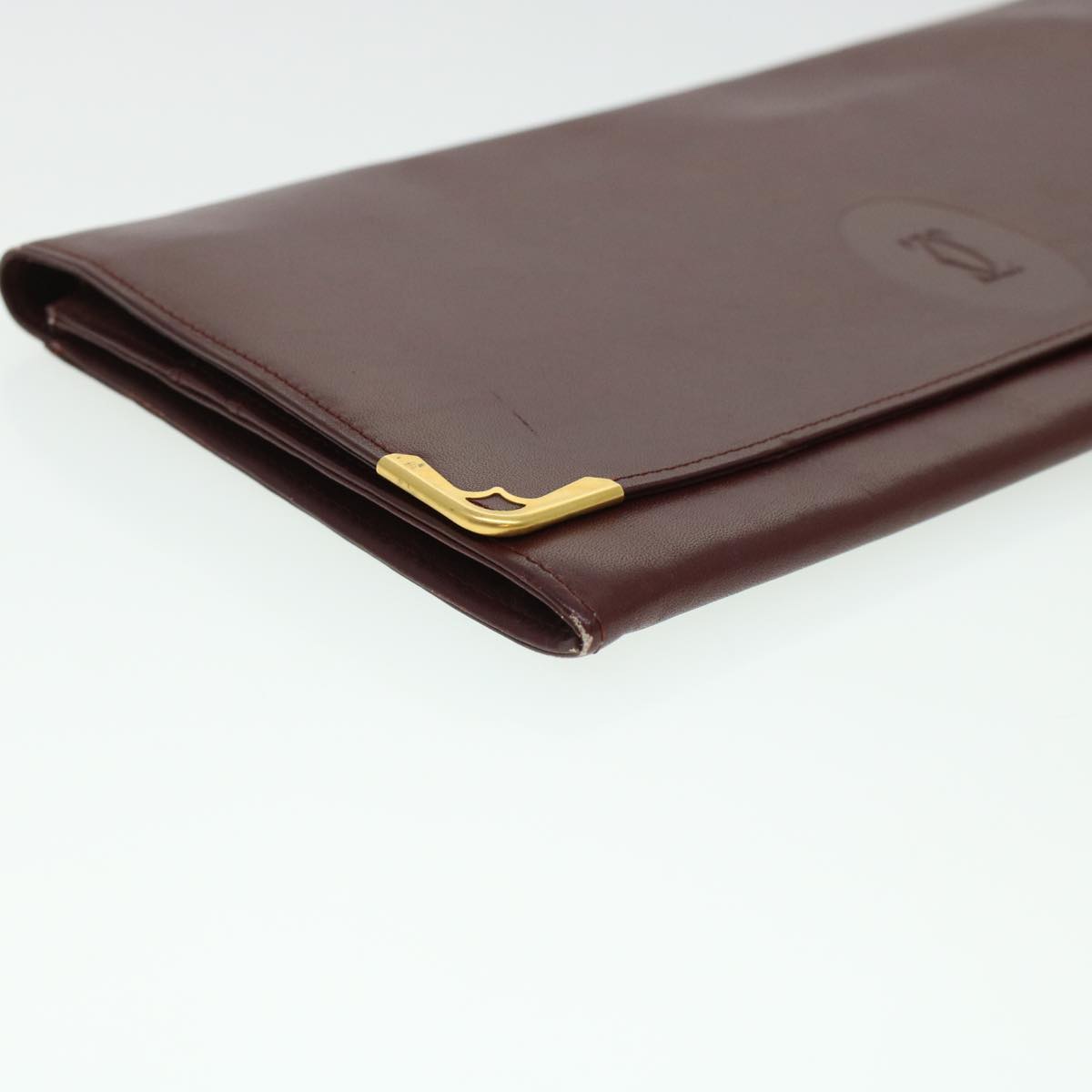 CARTIER Clutch Bag Leather Bordeaux Auth ki2987