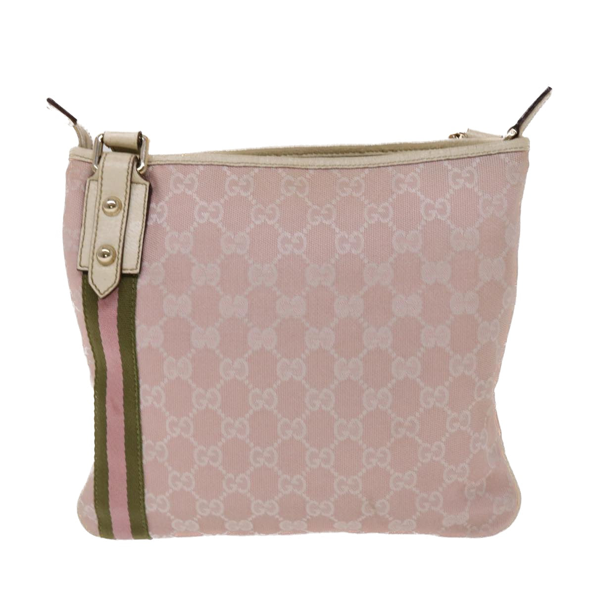 GUCCI GG Canvas Sherry Line Shoulder Bag Pink Khaki 144388 Auth ki3108