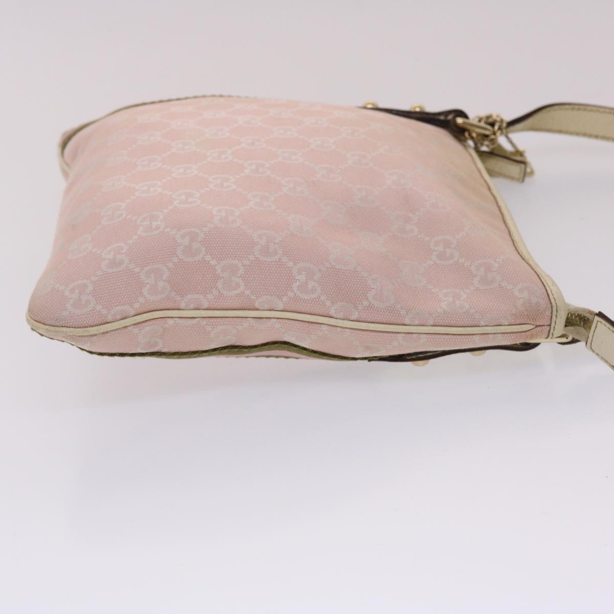 GUCCI GG Canvas Sherry Line Shoulder Bag Pink Khaki 144388 Auth ki3108