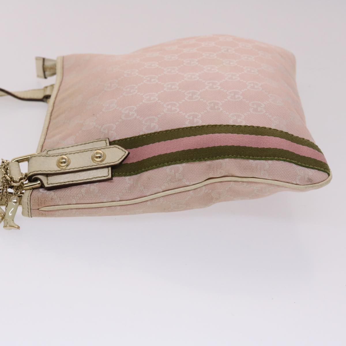 GUCCI GG Canvas Sherry Line Shoulder Bag Pink Khaki 144388 Auth ki3108