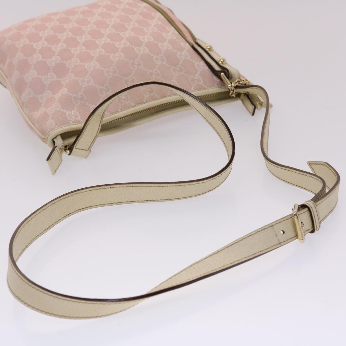 GUCCI GG Canvas Sherry Line Shoulder Bag Pink Khaki 144388 Auth ki3108