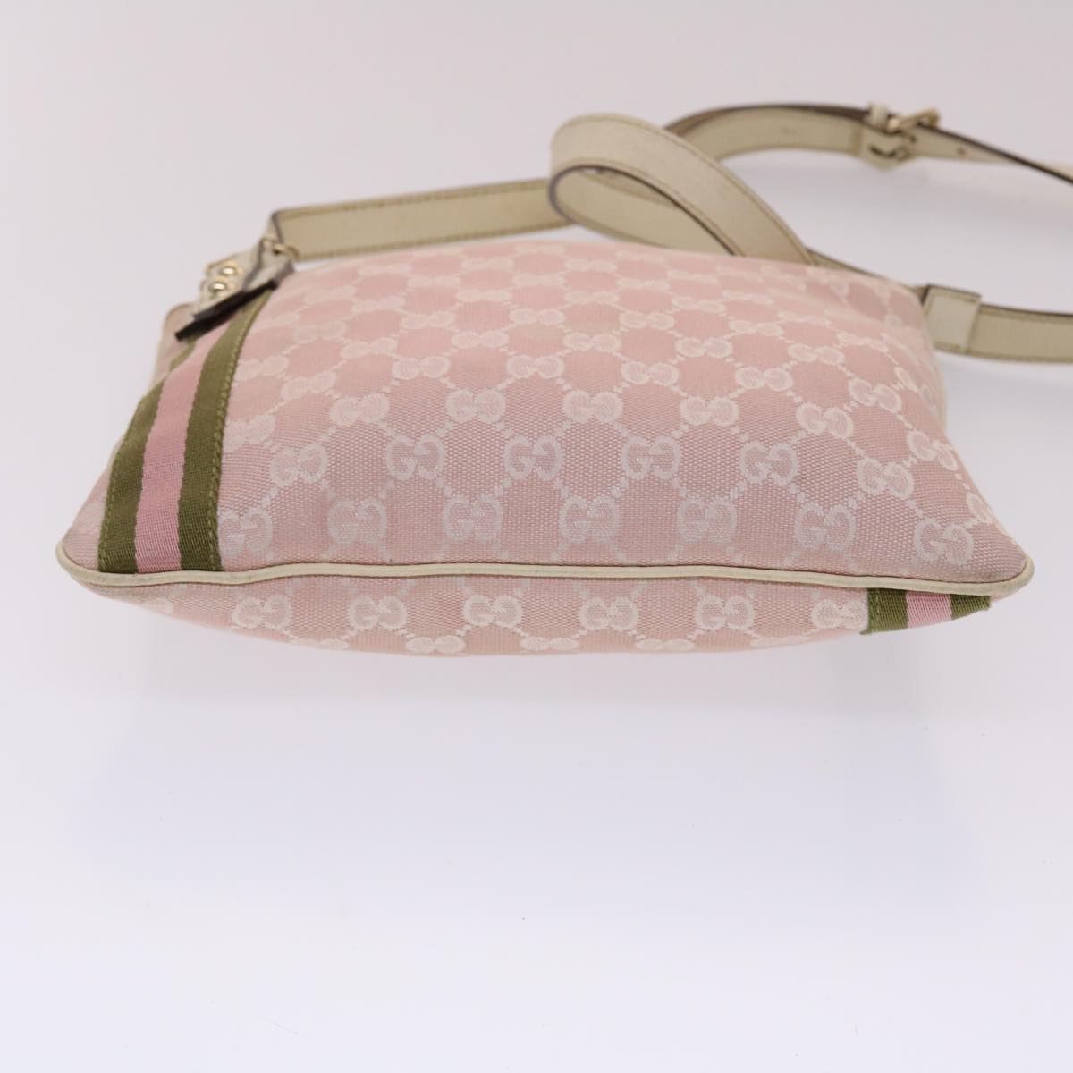 GUCCI GG Canvas Sherry Line Shoulder Bag Pink Khaki 144388 Auth ki3108