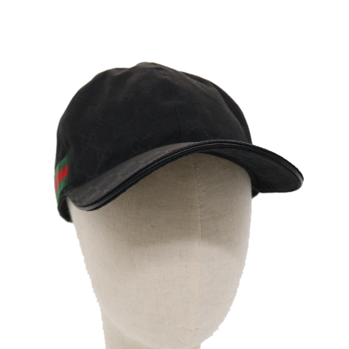 GUCCI GG Canvas Web Sherry Line Cap M 58 Black Green 200035 601564 Auth ki3120