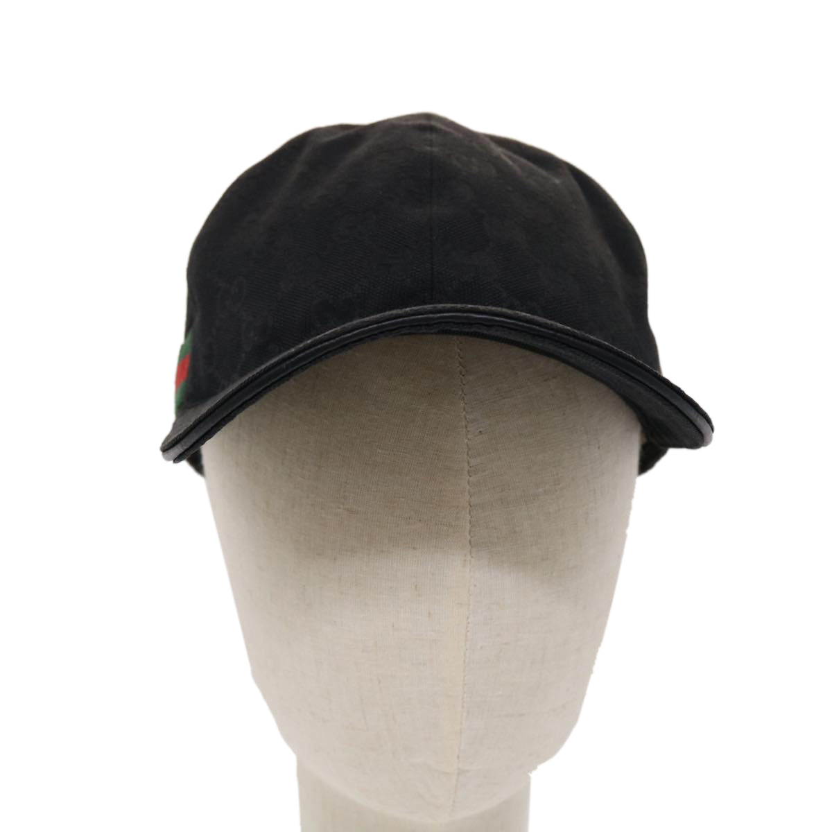 GUCCI GG Canvas Web Sherry Line Cap M 58 Black Green 200035 601564 Auth ki3120