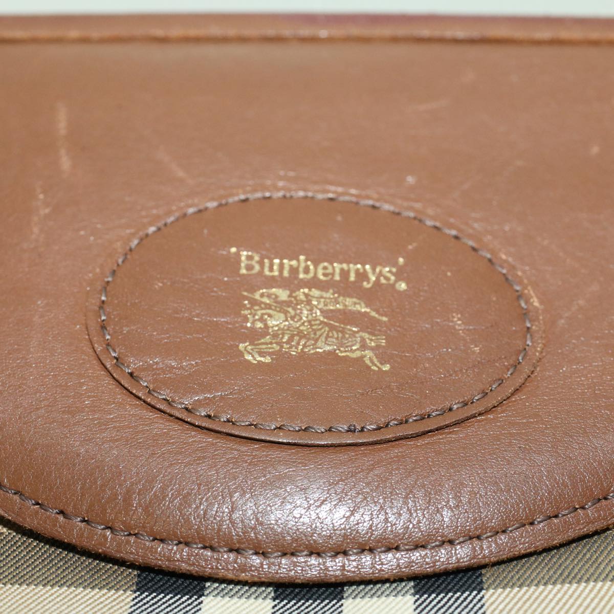 Burberrys Nova Check Clutch Bag Nylon Leather Beige Auth ki3144