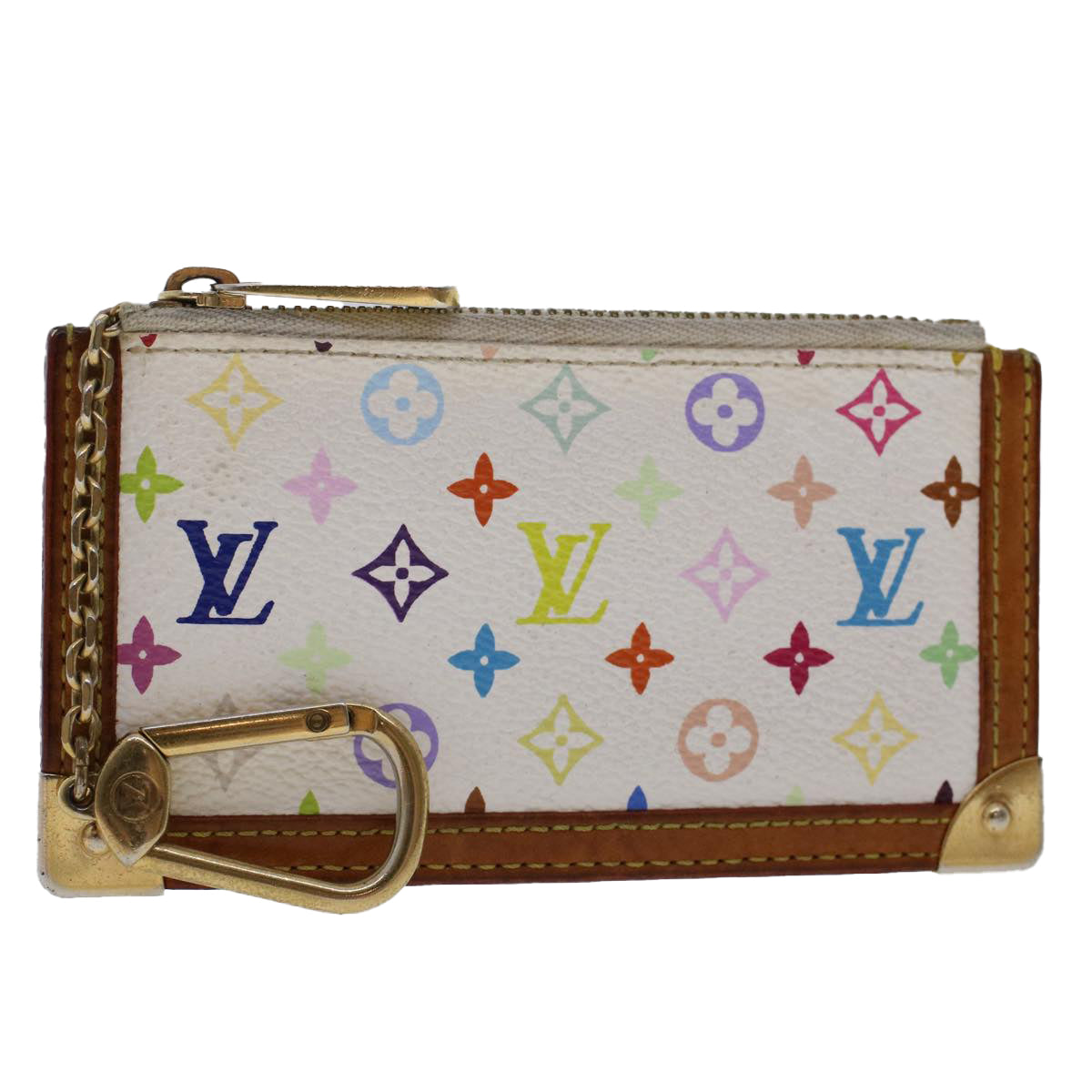 LOUIS VUITTON Monogram Multicolor Pochette Cles Purse White M92655 Auth ki3164