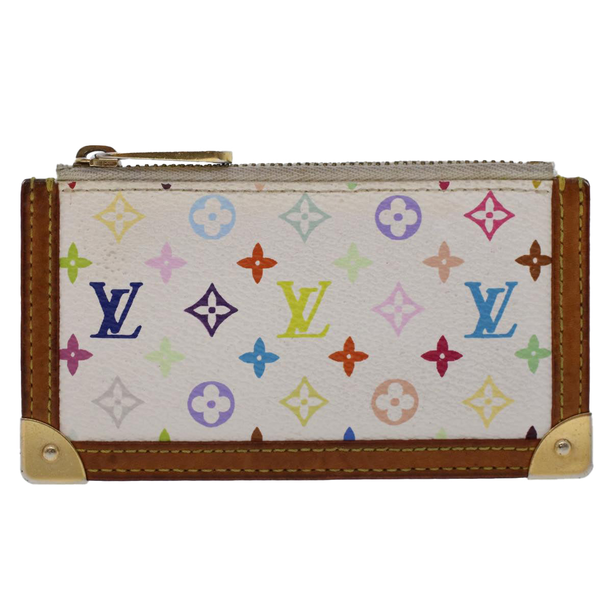 LOUIS VUITTON Monogram Multicolor Pochette Cles Purse White M92655 Auth ki3164