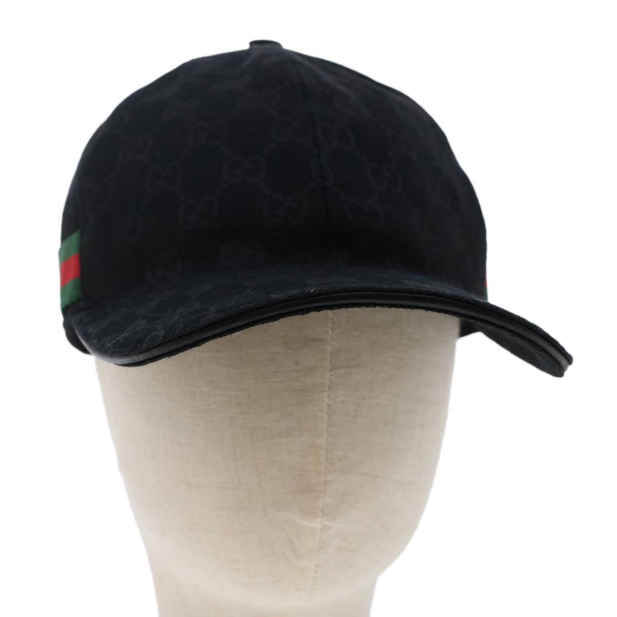 GUCCI GG Canvas Web Sherry Line Cap L Black Red Green 200035 Auth ki3199