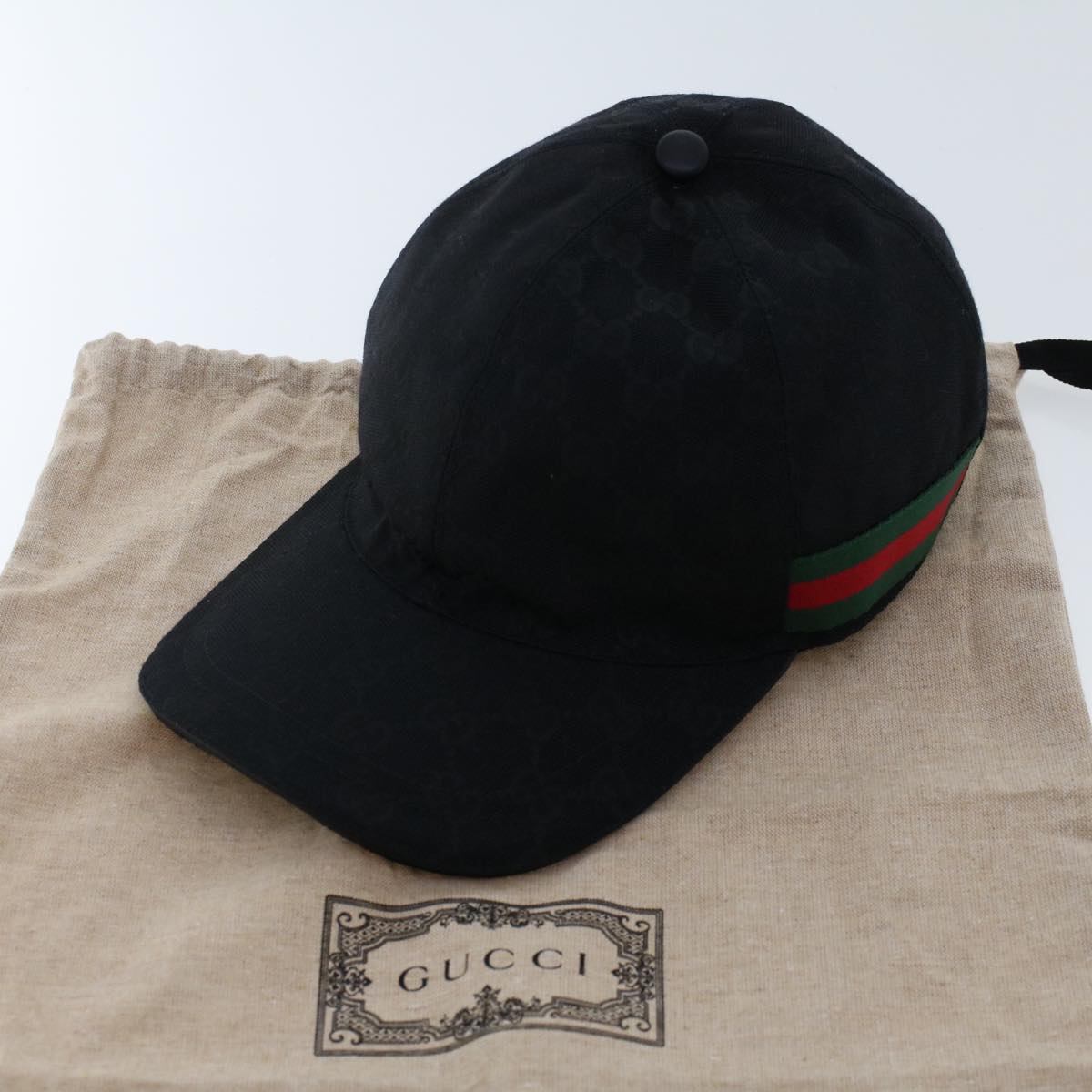 GUCCI GG Canvas Web Sherry Line Cap L Black Red Green 200035 Auth ki3199