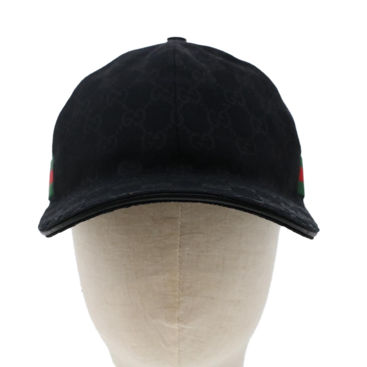 GUCCI GG Canvas Web Sherry Line Cap L Black Red Green 200035 Auth ki3199