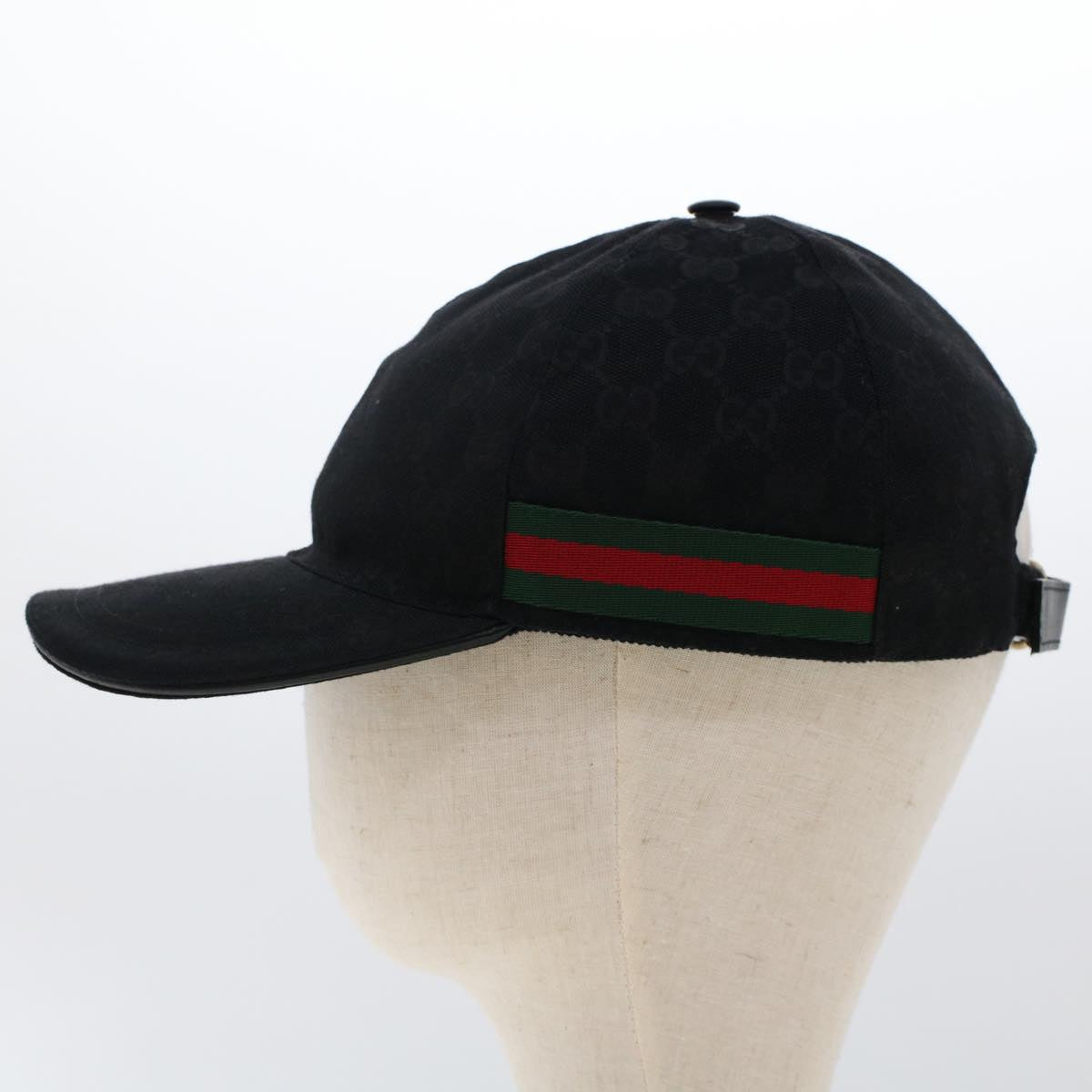 GUCCI GG Canvas Web Sherry Line Cap L Black Red Green 200035 Auth ki3199