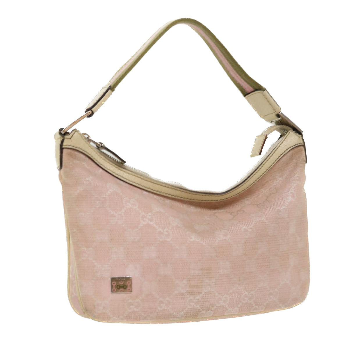 GUCCI GG Canvas Sherry Line Shoulder Bag Pink Khaki 145812 Auth ki3283