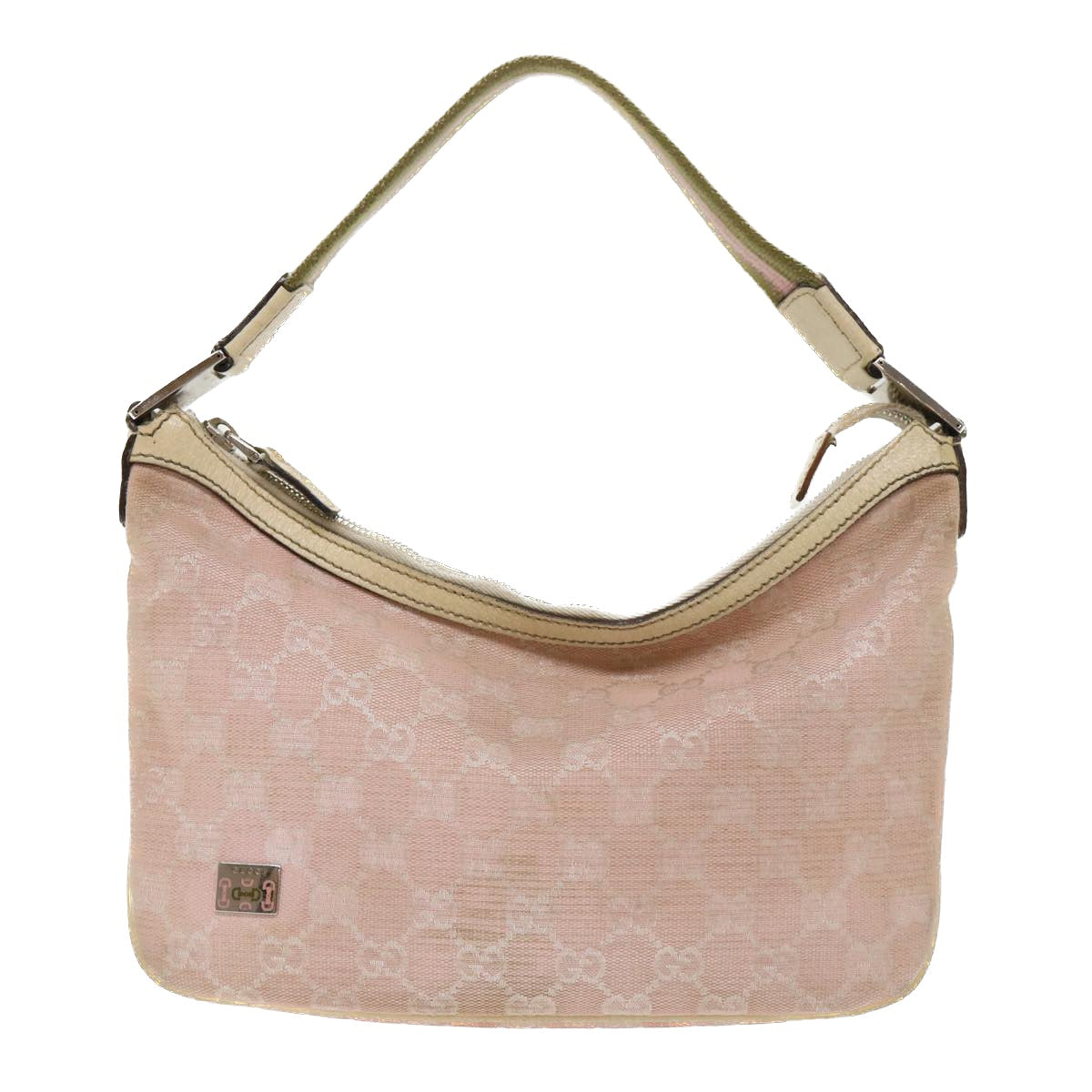 GUCCI GG Canvas Sherry Line Shoulder Bag Pink Khaki 145812 Auth ki3283