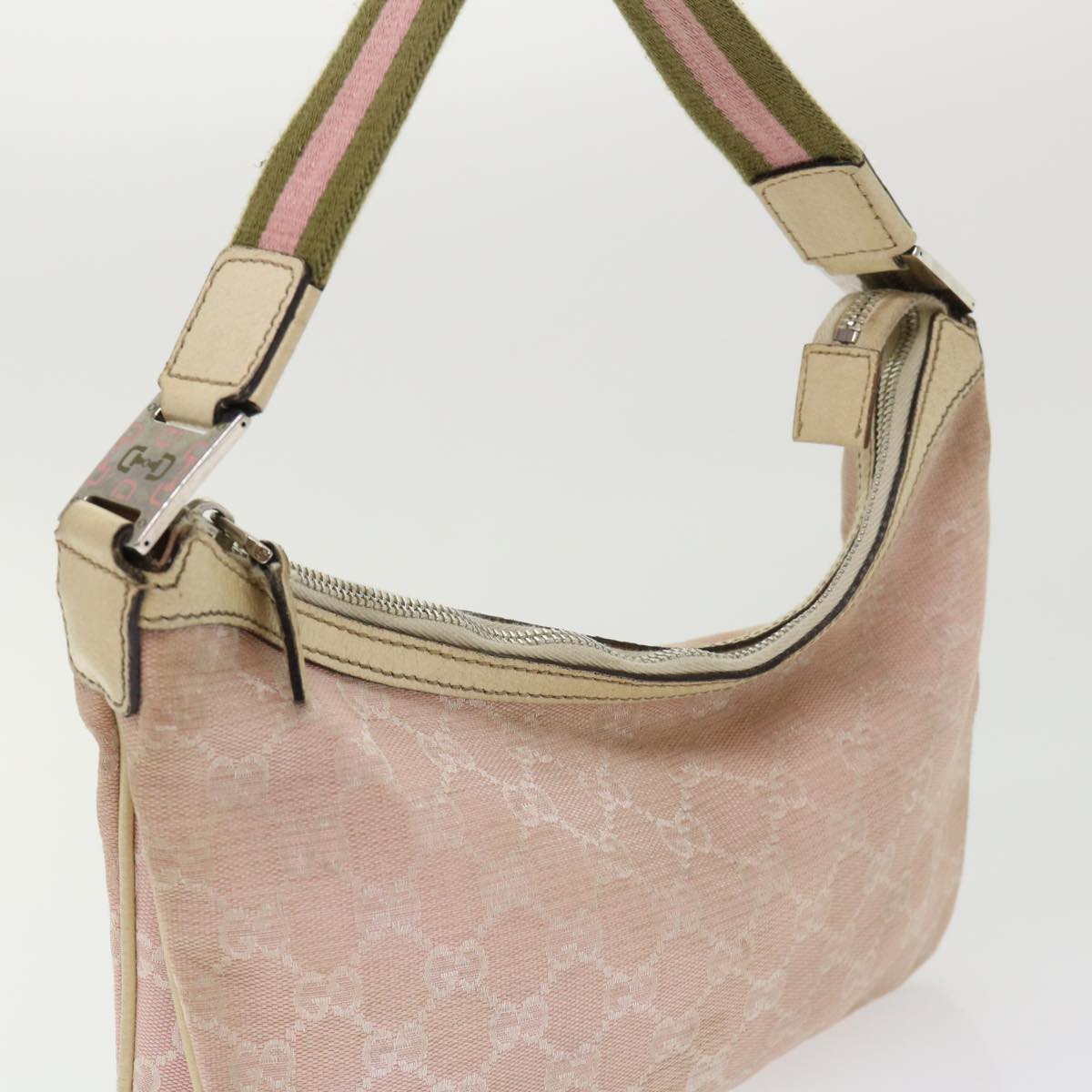 GUCCI GG Canvas Sherry Line Shoulder Bag Pink Khaki 145812 Auth ki3283