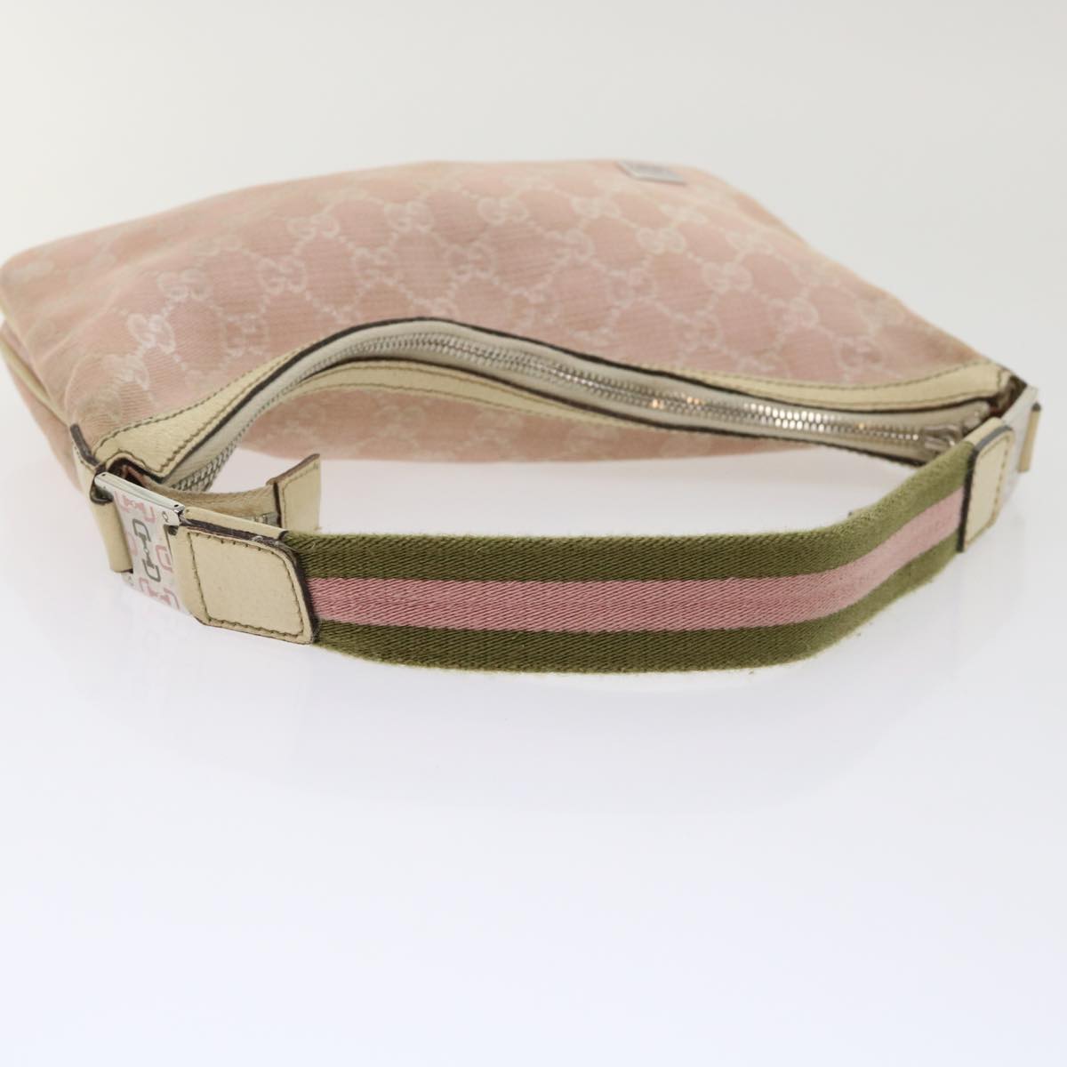 GUCCI GG Canvas Sherry Line Shoulder Bag Pink Khaki 145812 Auth ki3283