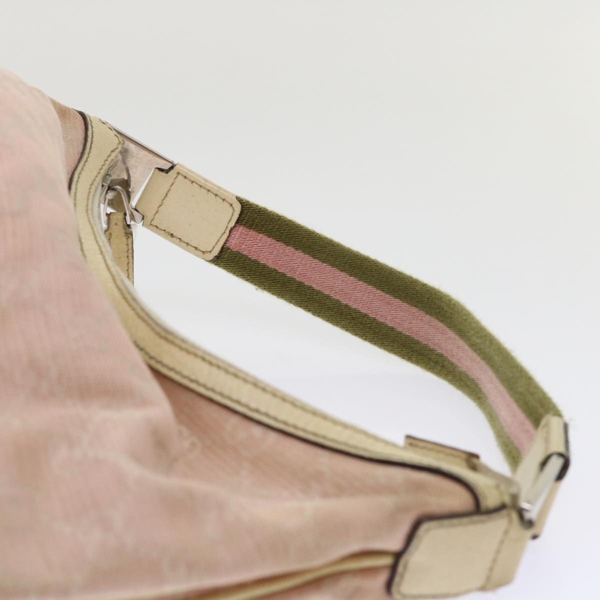 GUCCI GG Canvas Sherry Line Shoulder Bag Pink Khaki 145812 Auth ki3283