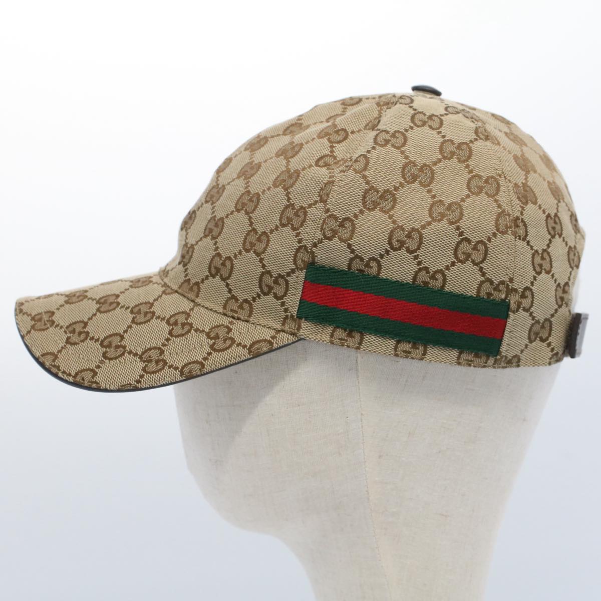 GUCCI GG Canvas Web Sherry Line Baseball Cap M Beige Green 200035 Auth ki3339