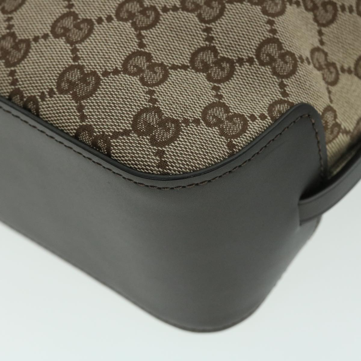 GUCCI GG Canvas Tote Bag Canvas Leather Beige Brown 107757 Auth ki3340