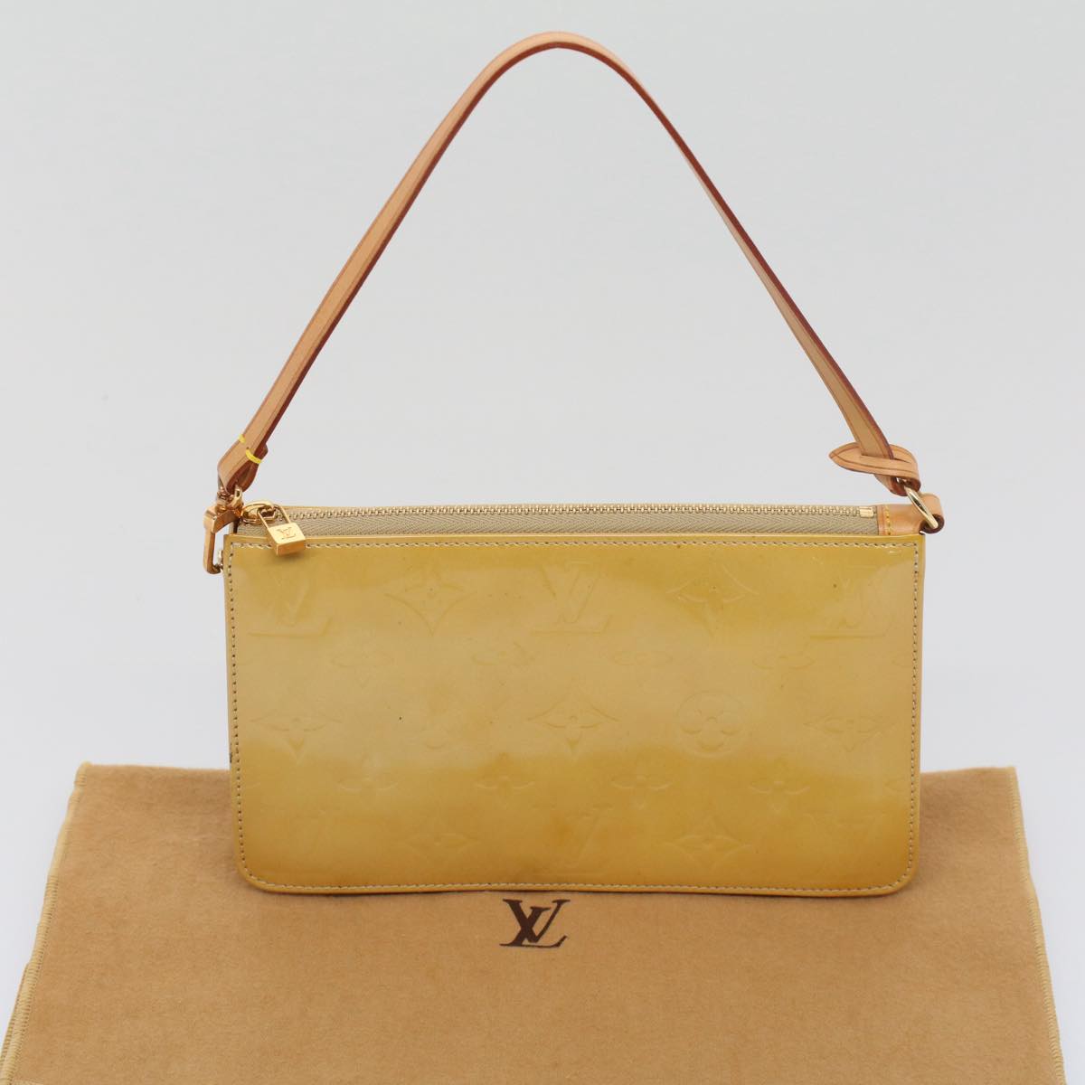 LOUIS VUITTON Monogram Vernis Lexington Pouch Beige M91010 LV Auth ki3358